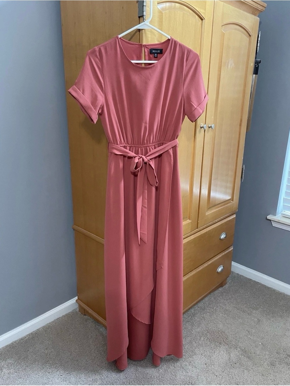 Roolee Dusty Rose Tie-Belt Maxi Dress XS